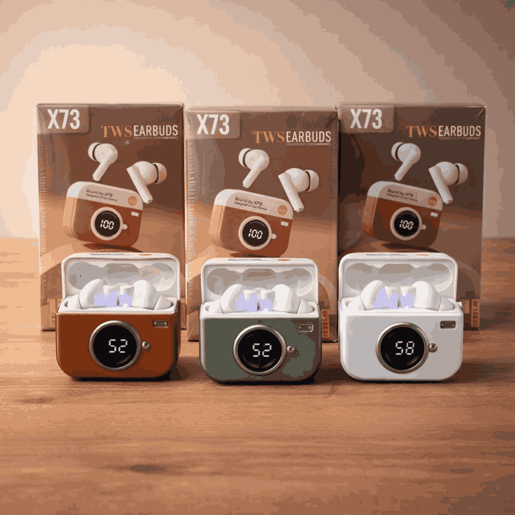 X73 TWS Wireless Earbuds Game Box Edition – True Wireless Stereo Earphones with Retro Retro Console Styling and LED Digital Battery Percentage Display - Random Color